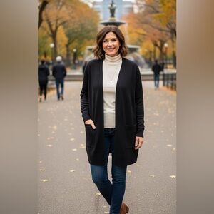 Long Black Open Cardigan with Pockets